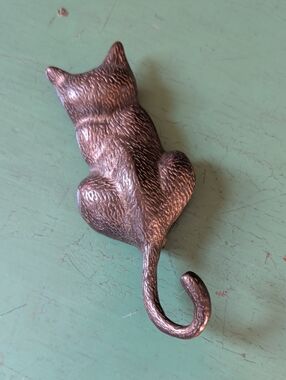 Brass Cat Door Knocker in Antique Bronze Finish Whimsical Vintage